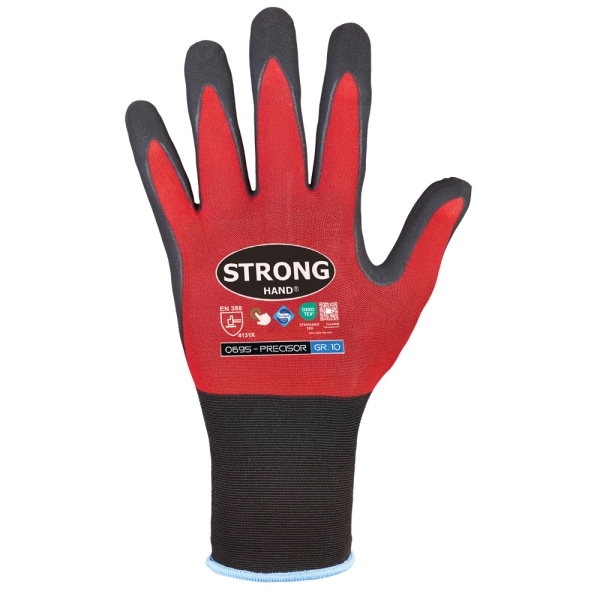 F-STRONGHAND, Nylon, Nitrilbeschichtung, Arbeitshandschuhe,*PRECISOR*, VE: 120 Paar, rot/schwarz