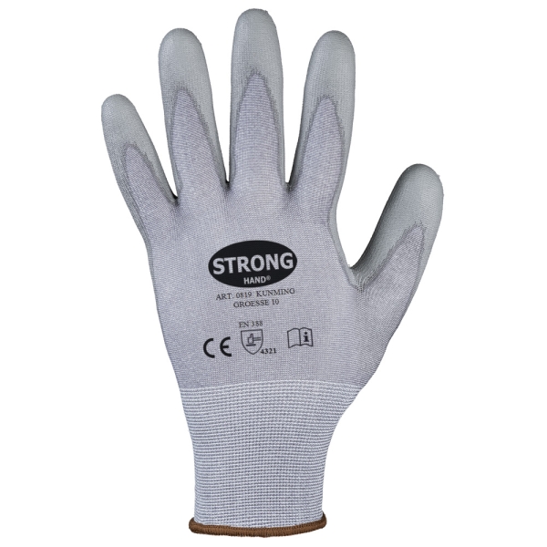 F-STRONGHAND, PU, Schnittschutzfaser, Arbeitshandschuhe, *KUNMING*, VE: 60 Paar, grau/grau