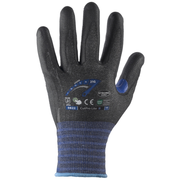 F-*CUTPRO LITE B* STRONGHAND� HANDSCHUHE-LEVEL B, SCHNITTSCHUTZ, TOUCH SCREEN FUNKTION, 21 G, PU, GRAU/SCHWARZ, KAT 2