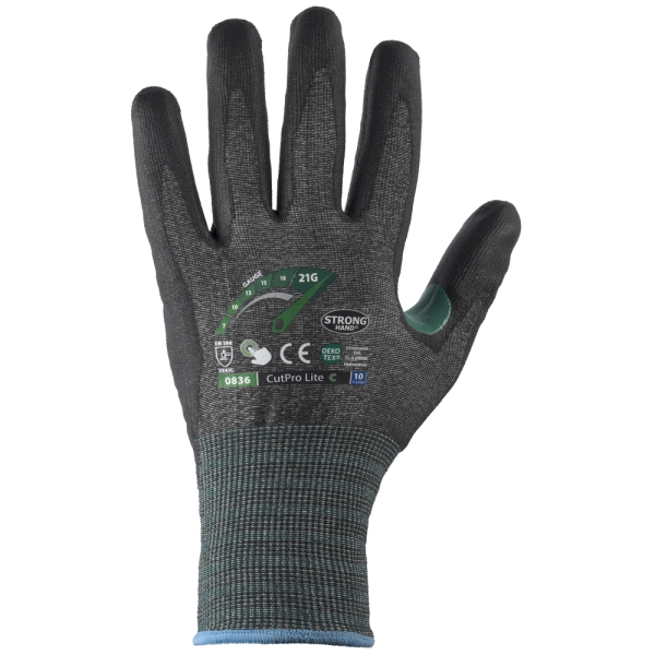 F-*CUTPRO LITE C* STRONGHAND� HANDSCHUHE-LEVEL C, SCHNITTSCHUTZ, TOUCH SCREEN FUNKTION, 21 G, PU, GRAU/SCHWARZ, KAT 2