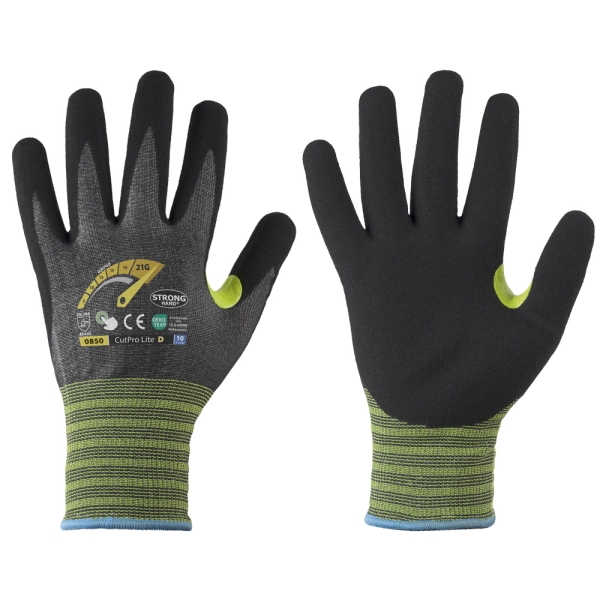 F-*CUTPRO LITE D* STRONGHAND® HANDSCHUHE-LEVEL D, SCHNITTSCHUTZ, TOUCH SCREEN FUNKTION, 21 G, NITRIL, GRAU/SCHWARZ, KAT 2