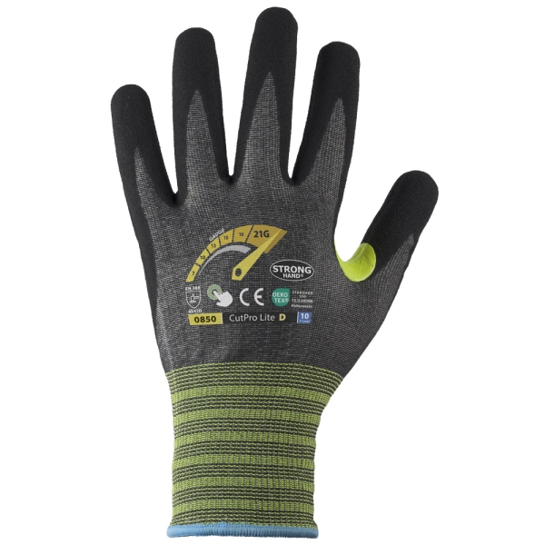 F-*CUTPRO LITE D* STRONGHAND� HANDSCHUHE-LEVEL D, SCHNITTSCHUTZ, TOUCH SCREEN FUNKTION, 21 G, NITRIL, GRAU/SCHWARZ, KAT 2