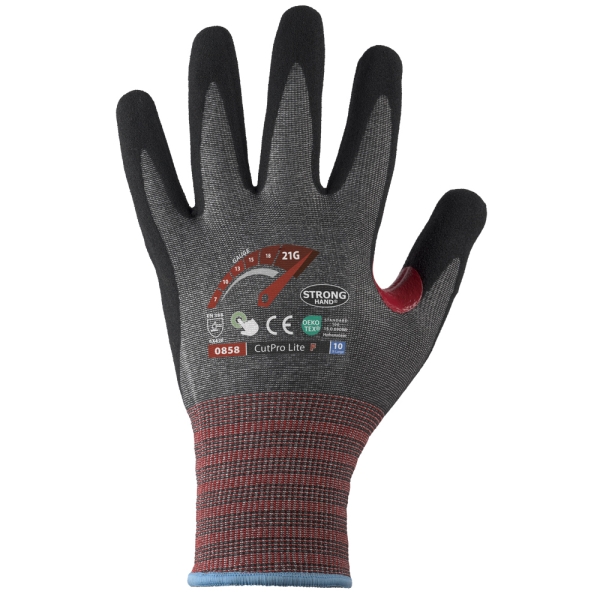 F-*CUTPRO LITE F* STRONGHAND� HANDSCHUHE-LEVEL F, SCHNITTSCHUTZ, TOUCH SCREEN FUNKTION, 21 G, NITRIL, GRAU/SCHWARZ, KAT 2