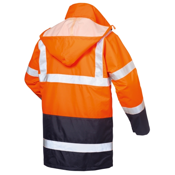 F-SAFESTYLE-4 in 1-Warnschutzparka, *TRAVIS*, fluoreszierend orange/marine abgesetzt