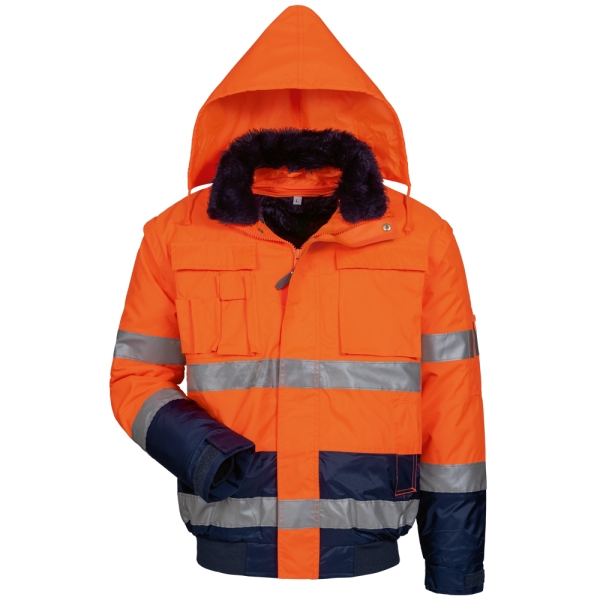 F-ELYSEE-Warnschutz-Pilotenjacke, *VOLKER*, fluoreszierend orange/marine abgesetzt
