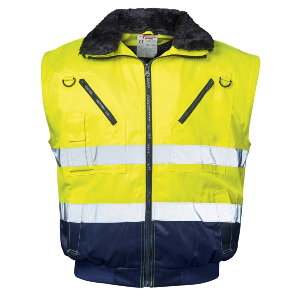 F-NORWAY-Warnschutz-Pilotenjacke, *GUNNAR*, 250g/m�, fluoreszierend gelb/marine abgesetzt