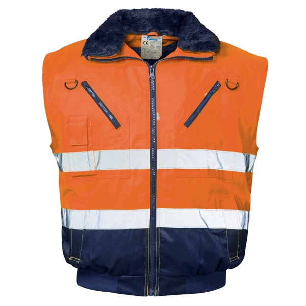 F-NORWAY-Warnschutz-Pilotenjacke, *ERIK*, 250g/m�, fluoreszierend orange/marine abgesetzt