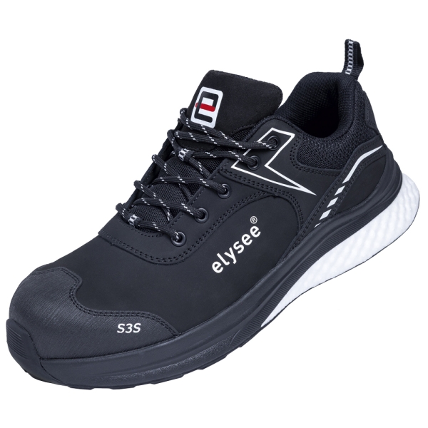 F-*CUSHIONPRO® FORGE* HALBSCHUHE S3S-*ELYSEE®* SCHWARZ/ WEIß ABGESETZT EN ISO 20345:2022 + A1:2024 S3S FO SR SC