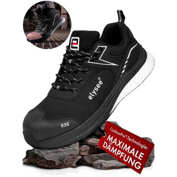 F-*CUSHIONPRO� FORGE* HALBSCHUHE S3S-*ELYSEE�* SCHWARZ/ WEI� ABGESETZT EN ISO 20345:2022 + A1:2024 S3S FO SR SC