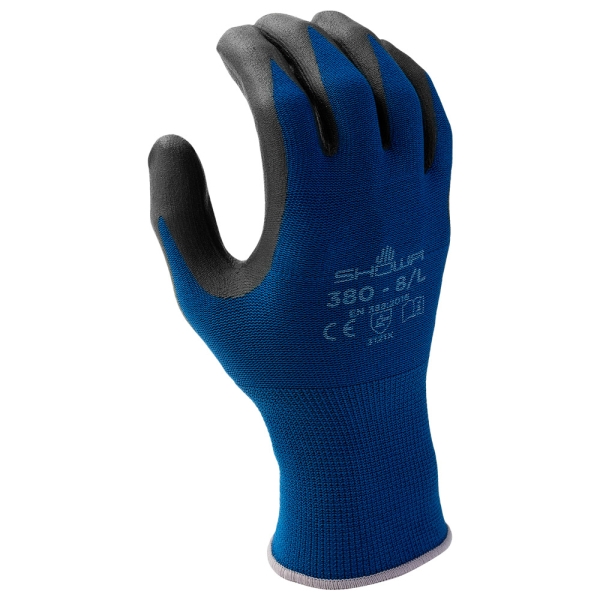 F-*SHOWA 380* SHOWA� HANDSCHUHE, POLYAMID, ELASTHAN / NITRILSCHAUM, BLAU/SCHWARZ, KAT 2