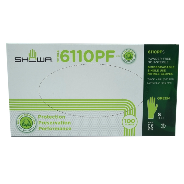 F-*SHOWA 6110PF* HANDSCHUHE, NITRIL, GR�N, PUDERFREI, LANG, CAT.3