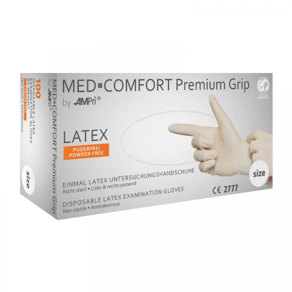 AMPRI-Med-Comfort Premium Grip Latex-Untersuchungshandschuh, wei, ungepudert, VE= 10 Boxen  100 Stck