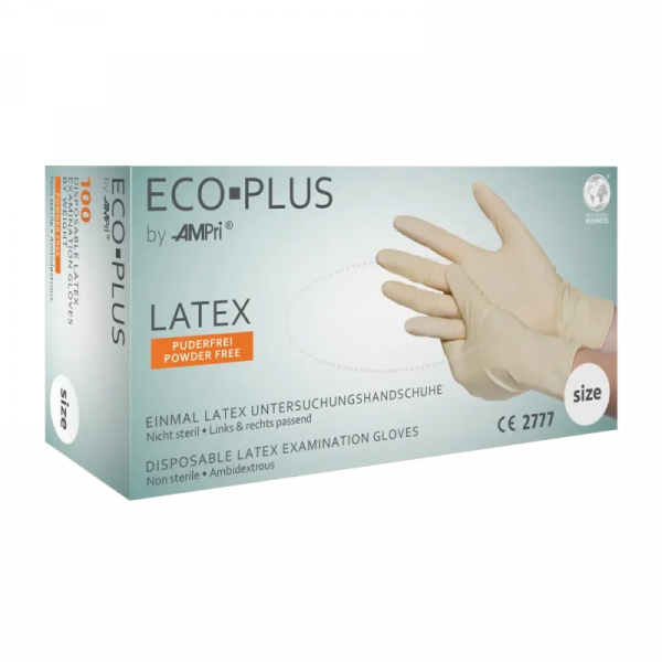 AMPRI-Hand-Schutz, Einweg-Latex-Einmal-Untersuchungshandschuhe, ECO PLUS, puderfrei, unsteril, Pkg  100 Stck, VE = 10 Pkg, transparent