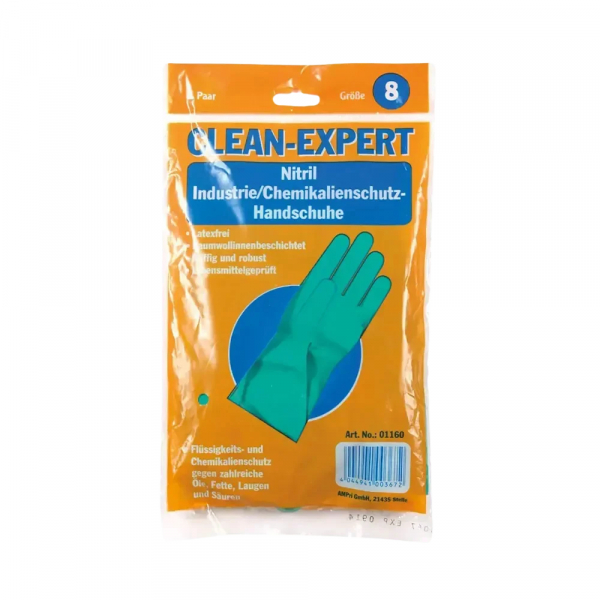AMPRI-Nitril-Industrie-Arbeits-Handschuhe, CLEAN EXPERT NITRIL, chloriert, latexfrei, baumwollbeflockt, VE = Pkg.  12 Paar, gr