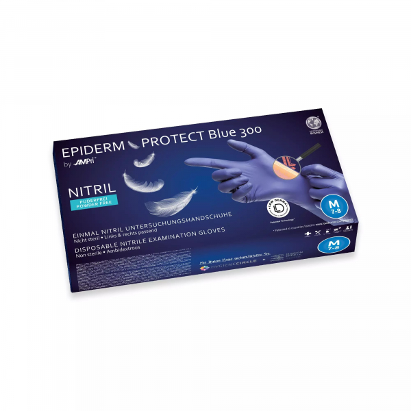 AMPRI-Epiderm Protect BLUE 300 by MED-COMFORT, Nitril-Untersuchungshandschuh, puderfrei, blau, Gr. XS -XL