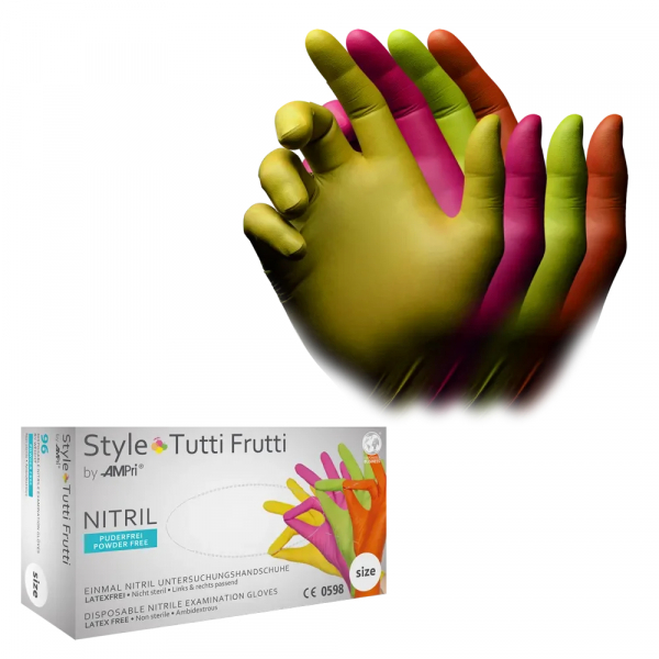 AMPRI-Style tutti frutti by Med-Comfort Einmal-Nitril-Schutz- und Untersuchungshandschuh, ungepudert, VE= 10 Boxen  96 Stck