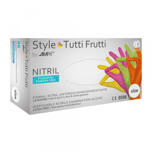 AMPRI-Style tutti frutti by Med-Comfort Einmal-Nitril-Schutz- und Untersuchungshandschuh, ungepudert, VE= 10 Boxen  96 Stck