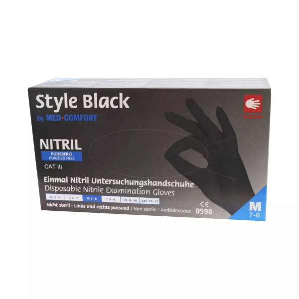 AMPRI-Hand-Schutz, Einweg-Nitril-Einmal-Untersuchungs-Handschuhe, STYLE BLACK, ungepudert, unsteril, Pkg á 100 Stück, VE = 10 Pkg, schwarz