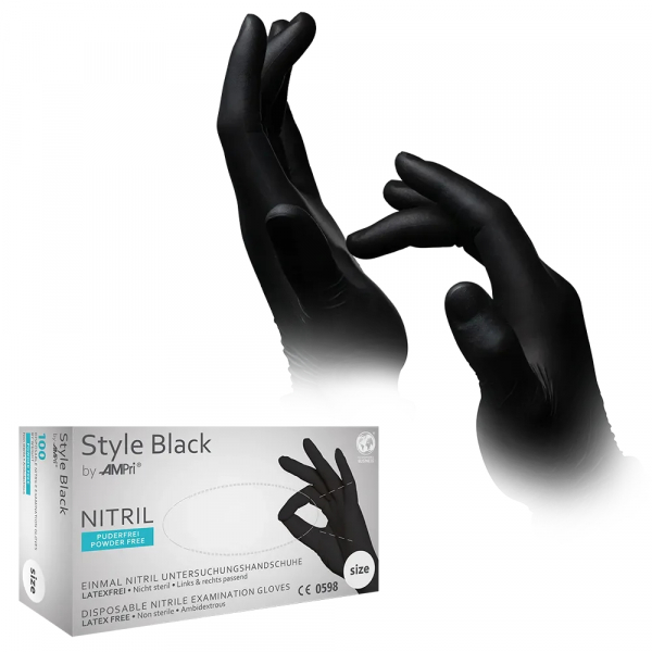 AMPRI-Hand-Schutz, Einweg-Nitril-Einmal-Untersuchungs-Handschuhe, STYLE BLACK, ungepudert, unsteril, Pkg  100 Stck, VE = 10 Pkg, schwarz