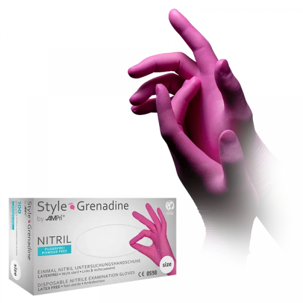 AMPRI-Hand-Schutz, Einweg-Nitril-Einmal-Untersuchungs-Handschuhe, STYLE BERRY, puderfrei, unsteril, magenta, VE = 100 Stk.