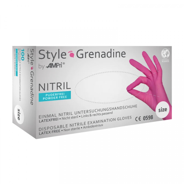 AMPRI-Hand-Schutz, Einweg-Nitril-Einmal-Untersuchungs-Handschuhe, STYLE BERRY, puderfrei, unsteril, magenta, VE = 100 Stk.