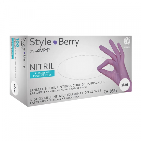 AMPRI-Hand-Schutz, Einweg-Nitril-Einmal-Untersuchungs-Handschuhe, STYLE BERRY, puderfrei, unsteril, Pkg  100 Stck, VE = 10 Pkg, lila