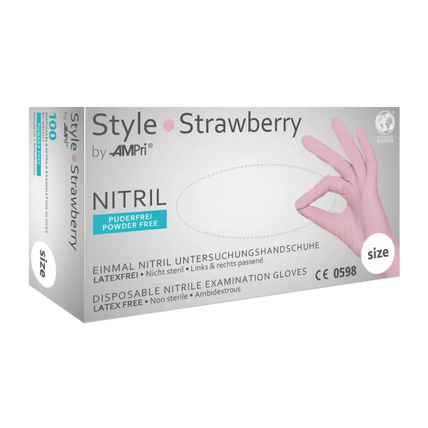 AMPRI-Hand-Schutz, Einweg-Nitril-Einmal-Untersuchungs-Handschuhe, STYLE STRAWBERRY, puderfrei, unsteril, Pkg  100 Stck, VE = 10 Pkg, rosa