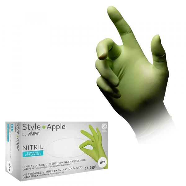 AMPRI-Hand-Schutz, Einweg-Nitril-Einmal-Untersuchungs-Handschuhe, STYLE APPLE, puderfrei, unsteril, Pkg  100 Stck, VE = 10 Pkg, apfelgrn