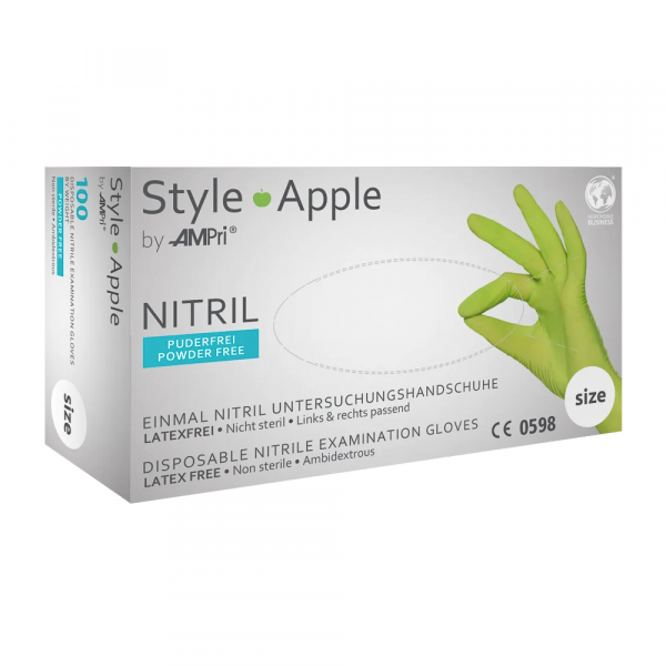 AMPRI-Hand-Schutz, Einweg-Nitril-Einmal-Untersuchungs-Handschuhe, STYLE APPLE, puderfrei, unsteril, Pkg  100 Stck, VE = 10 Pkg, apfelgrn