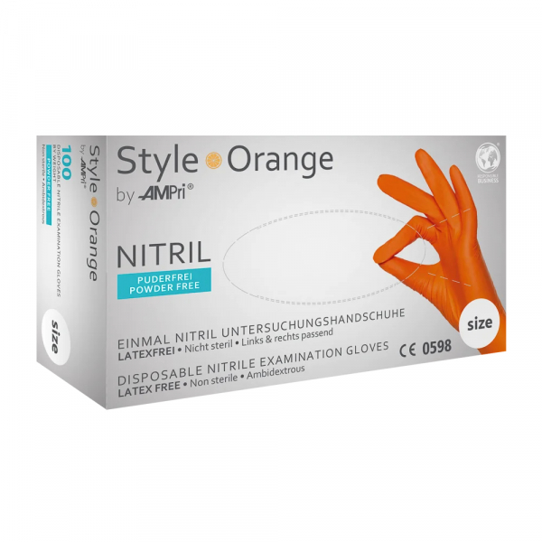 AMPRI-Hand-Schutz, Einweg-Nitril-Einmal-Untersuchungs-Handschuhe, STYLE ORANGE, puderfrei, unsteril, Pkg  100 Stck, VE = 10 Pkg, orange