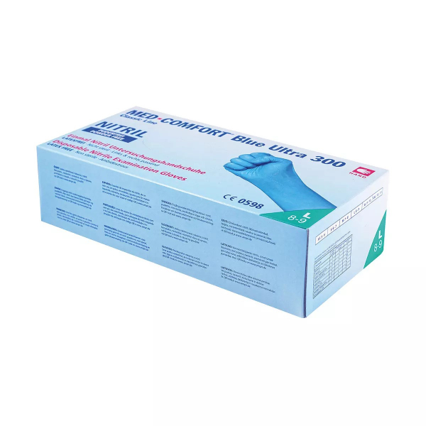 AMPRI-Med-Comfort Blue Ultra 300 Einmal-Nitril-Schutz- und Untersuchungshandschuh, blau, ungepudert, VE= 10 Boxen á 100 Stück
