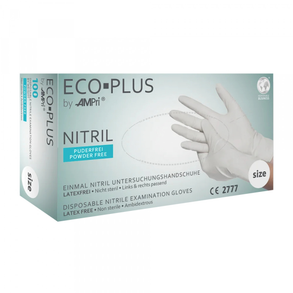 AMPRI-Hand-Schutz, Einweg-Nitril-Einmal-Untersuchungs-Handschuhe, ECO PLUS, puderfrei, Pkg  100 Stck, VE = 1 Pkg, wei