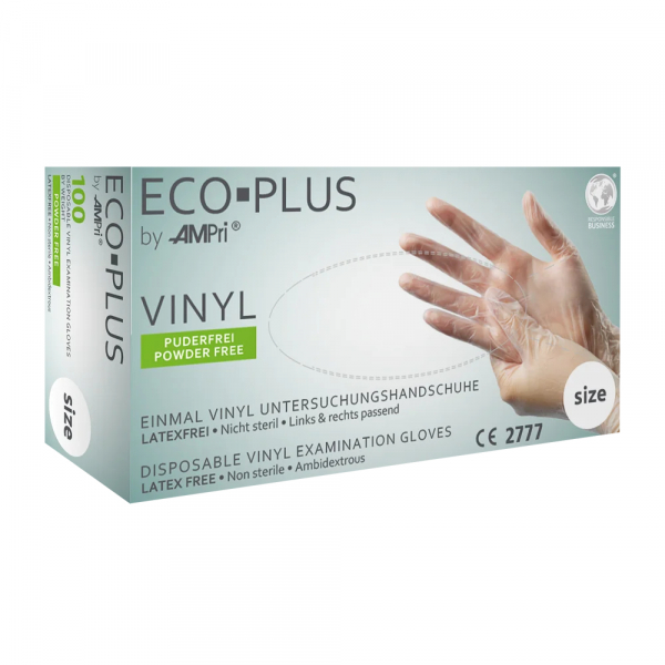 AMPRI-Hand-Schutz, Einweg-Vinyl-Einmal-Untersuchungs-Handschuhe, ECO PLUS, puderfrei, unsteril, Pkg  100 Stck, VE = 10 Pkg, wei