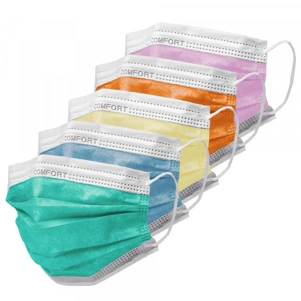 AMPRI-Einweg-Mundschutz, Einmal-Maske, MED COMFORT, Typ IIR, 3lagig, runde Elastikbnder, versch Farben, VE = Pkg  50 Stk