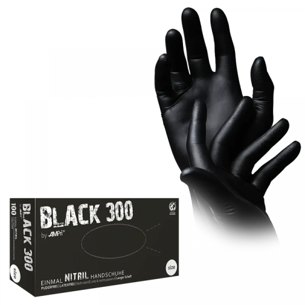 AMPRI-Black 300 Nitril, Nitril-Untersuchungshandschuh, puderfrei, schwarz