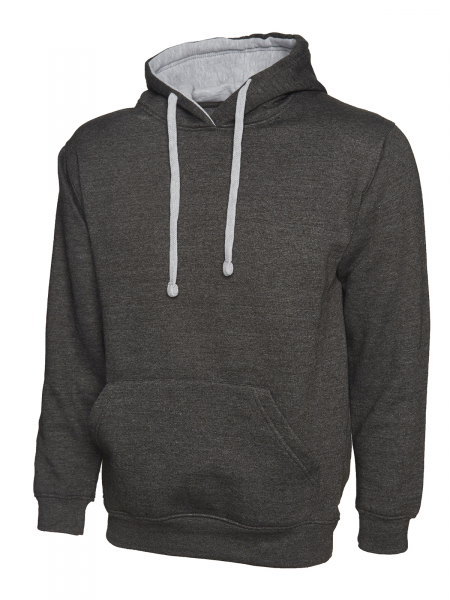 Uneek-Clothing-Contrast Hooded Sweatshirt, charcoal/heather grey