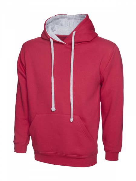 Uneek-Clothing-Contrast Hooded Sweatshirt, fuchsia/heather grey