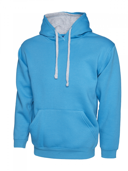Uneek-Clothing-Contrast Hooded Sweatshirt, saphire/heather grey