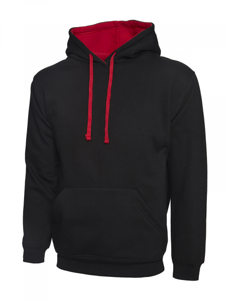 Uneek-Clothing-Contrast Hooded Sweatshirt, black/red