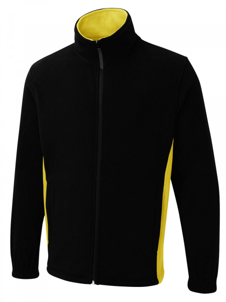 Uneek-Clothing-Two Tone Full Zip Fleece Jacket, black/yellow