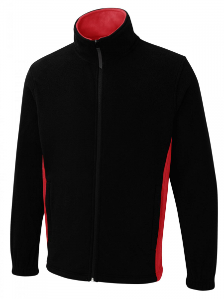 Uneek-Clothing-Two Tone Full Zip Fleece Jacket, black/red