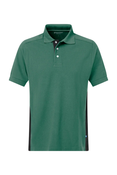 Pionier-Poloshirt mit Kontrast, Mittelgrün/Schwarz