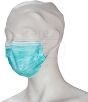 WIROS-Einweg-Vlies-Mundschutz, Einmalmaske, 3 lagig, Gummischlaufen, formbarer Nasenb�gel, Spenderbox, Pkg � 50 St�ck, VE = 2000 St�ck, gr�n