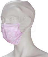 WIROS-Einweg-Vlies-Mundschutz, Einmalmaske, 3 lagig, Gummischlaufen, formbarer Nasenb�gel, Spenderbox, Pkg � 50 St�ck, VE = 2000 St�ck, rosa