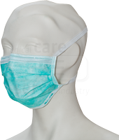 WIROS-Einweg-Vlies-Mundschutz, Einmalmaske, 3 lagig, Vlies B�nder, formbarer Nasenb�gel, Spenderbox, Pkg � 50 St�ck, VE = 2000 St�ck, gr�n