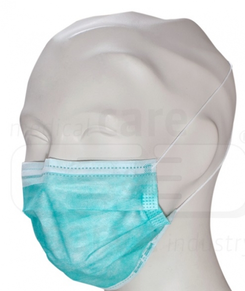 WIROS-Einweg-Vlies-Mundschutz, Einmalmaske, 3 lagig, Gummischlaufen, formbarer Nasenb�gel, Typ II R, Spenderbox, Pkg � 50 St�ck, VE = 2000 St�ck, gr�n