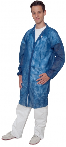 WIROS-Einweg-Vlies Mantel, Klettverschl�sse, ohne Taschen, Polybeutel, 30 g/m�, 140 x 110 cm, VE: 50 St�ck, dunkelblau