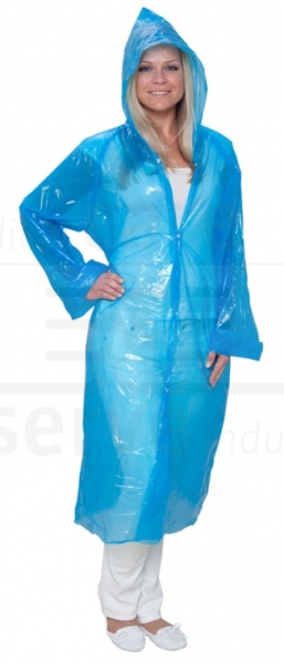WIROS-Einweg-PE Mantel, Kapuze, glatt, Polybeutel, 150 x 120 cm, VE = 500 Stück, blau