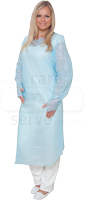 WIROS-Jobwear, Einweg-CPE-Schutzkittel, Einmaljacke, Daumenschlaufen, Halsausstanzung, gemäß EN 14126, 100 x 132 cm, Pkg á 25 Stück, VE = 100, blau