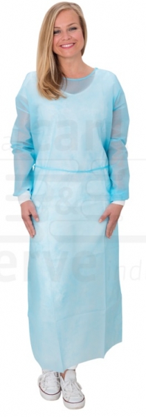 WIROS-Jobwear, Einweg-Vlies-Kittel, Einmal-Mantel, Schutzkittel, PE Laminierungen Armen & Frontpartie, Strickb�ndchen, gem�� EN 14126, 140 x 135 cm, Pkg � 10 St�ck, VE = 100 St�ck, blau